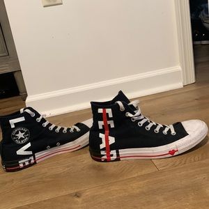 Converse Love Fear ❤️ Black Hightop Sneakers Size 8 1/2 - Great condition